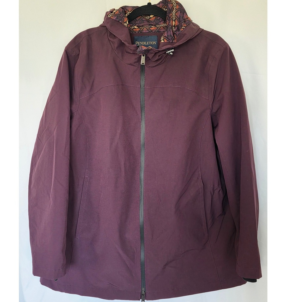 Pendleton Women's Hooded Rain Jacket Purple Iconic Southwestern Print Lining XL